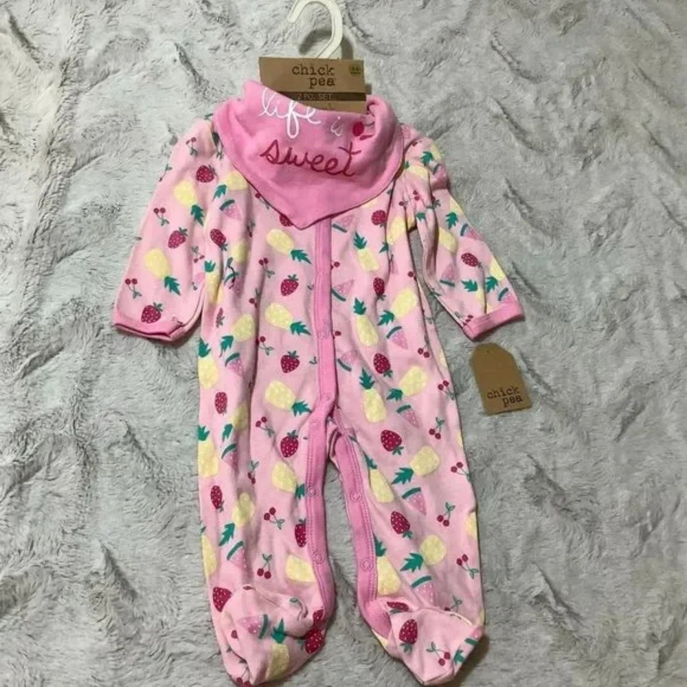 Chic Pea pink fruit print pajama set baby girl 3-6 months